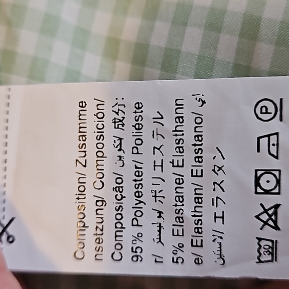 🩴Green and White Gingham Puff Sleeve Top Size L - Picture 5 of 7